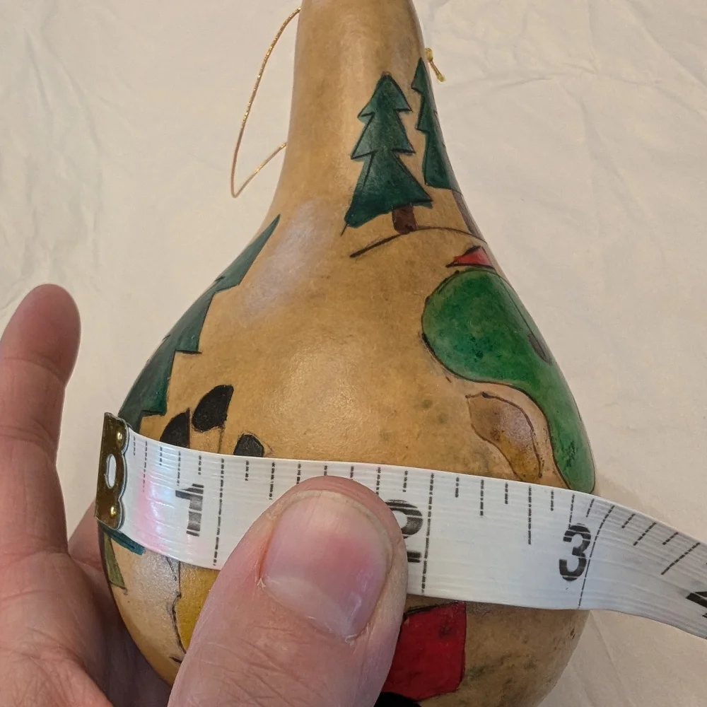 Vtg Hand Painted Gourd Ornament Retro Golf Theme Golfing Cart Etched Golf Course
